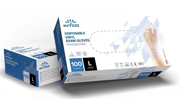 Handskar vinyl puderfri Intco transp. stl L 100st/fp